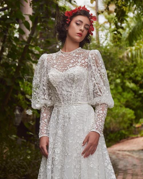 Lp2303 strapless a line wedding gown with lace long sleeve jacket1